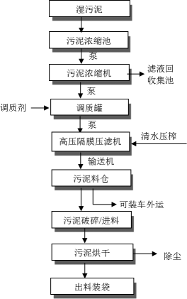 高壓隔膜壓濾機 + 預濃縮調質 +烘干工藝處理污水廠污泥-板框廂式隔膜壓濾機